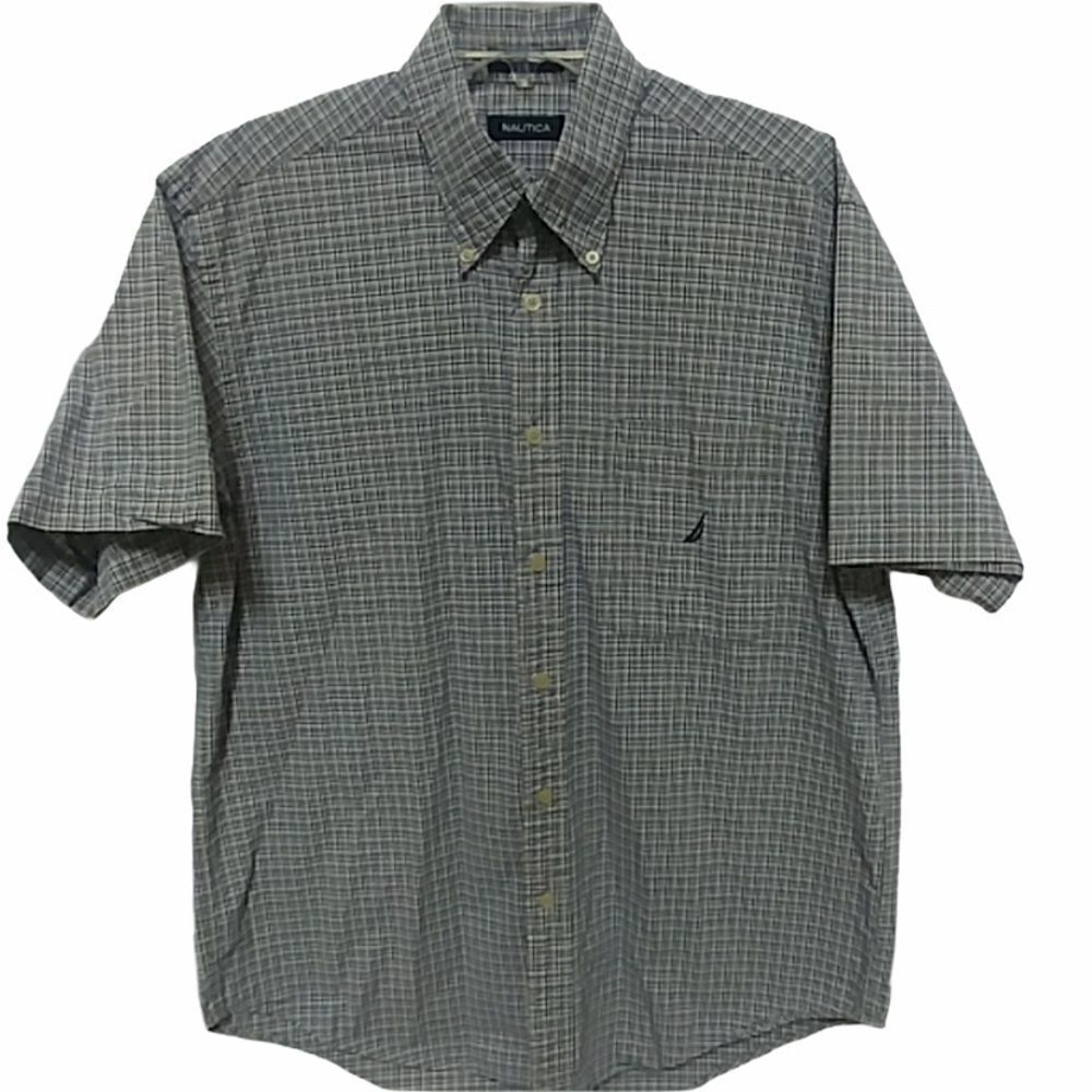 Nautica Men's Button Down Plaid S/S Shirt- L
